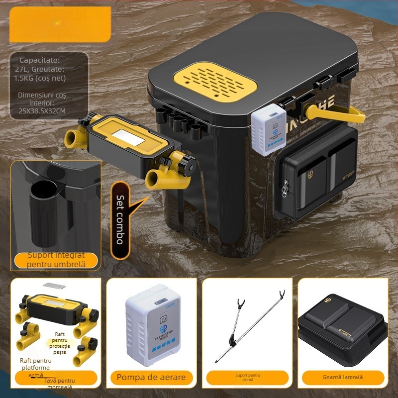 Găleată portabilă pentru pescuit cu cutie cu un singur strat, din plastic, capacitate sub 9, set de pescuit multifuncțional