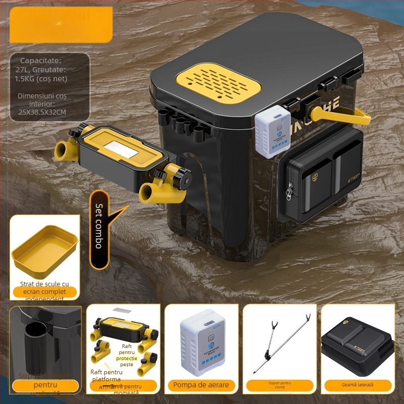 Găleată portabilă pentru pescuit cu cutie cu un singur strat, din plastic, capacitate sub 9, set de pescuit multifuncțional