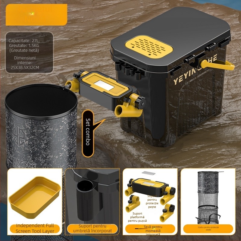 Găleată portabilă pentru pescuit cu cutie cu un singur strat, din plastic, capacitate sub 9, set de pescuit multifuncțional