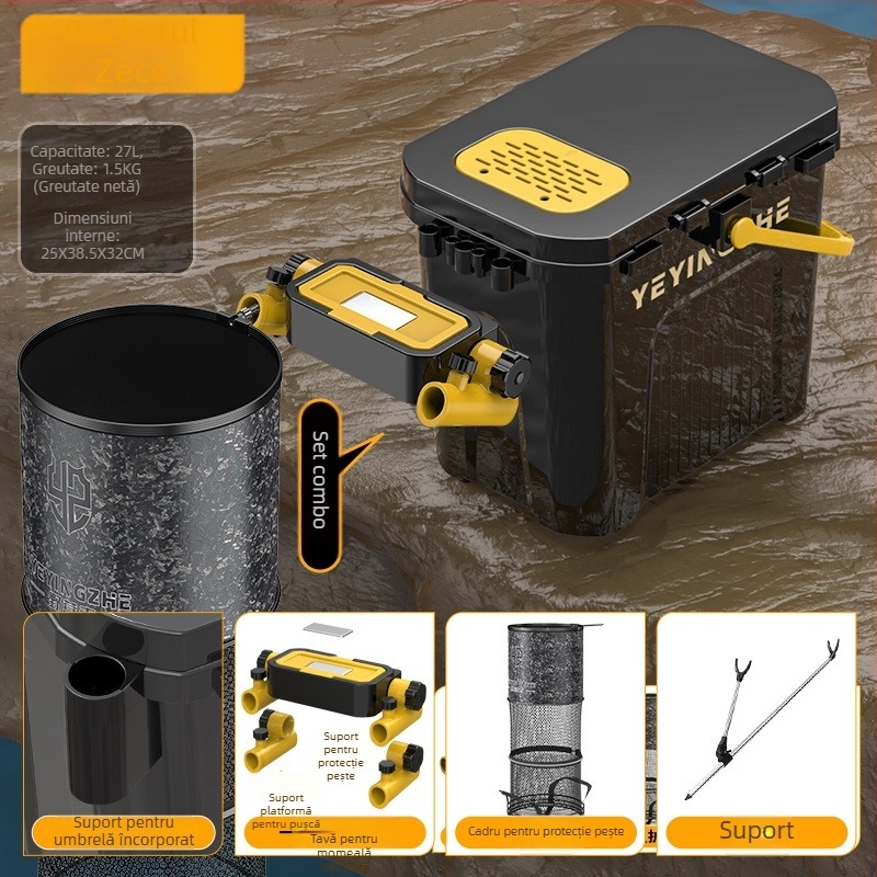 Găleată portabilă pentru pescuit cu cutie cu un singur strat, din plastic, capacitate sub 9, set de pescuit multifuncțional