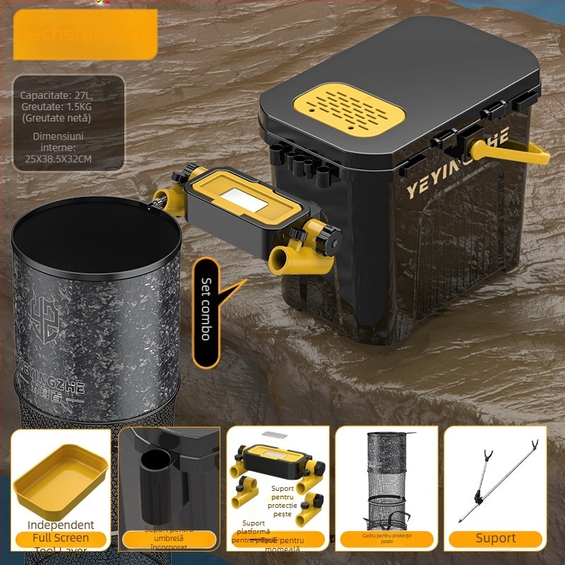Găleată portabilă pentru pescuit cu cutie cu un singur strat, din plastic, capacitate sub 9, set de pescuit multifuncțional