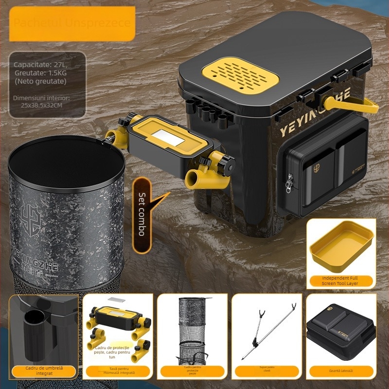 Găleată portabilă pentru pescuit cu cutie cu un singur strat, din plastic, capacitate sub 9, set de pescuit multifuncțional