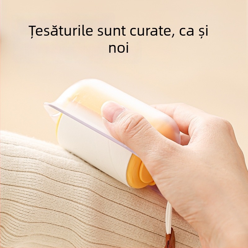 Rulou portabil pentru scame cu șnur – pentru uz casnic, îndepărtează scamele de pe haine, elimină părul de pisică, include benzi adezive de schimb
