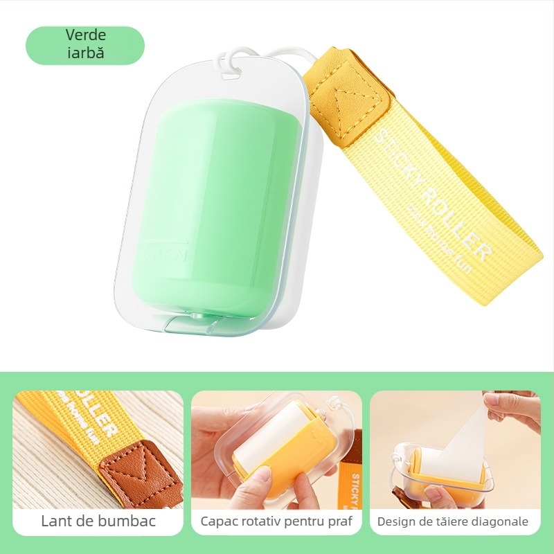 Rulou portabil pentru scame cu șnur – pentru uz casnic, îndepărtează scamele de pe haine, elimină părul de pisică, include benzi adezive de schimb