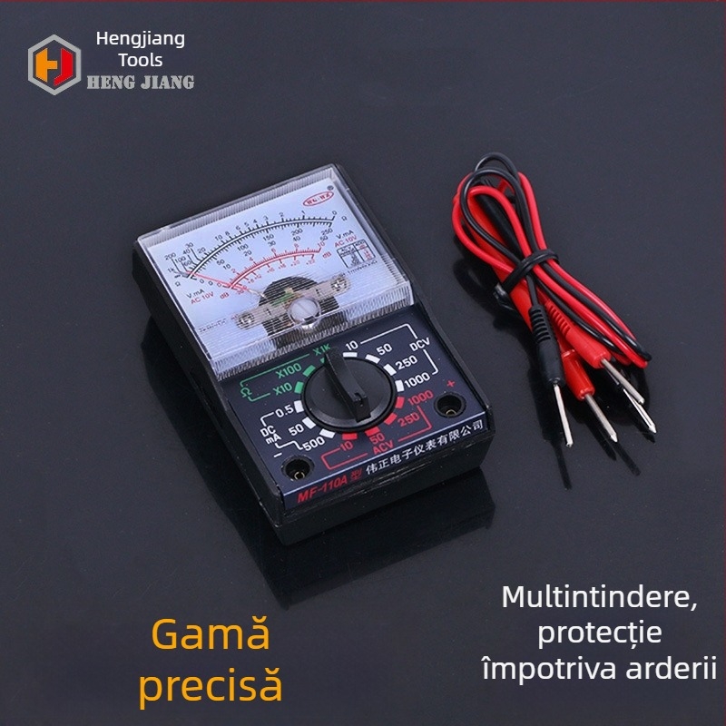 MF110 multimetru analog portabil – pentru uz casnic, pentru elevi și profesioniști; nivel înalt de siguranță; include sonde de testare