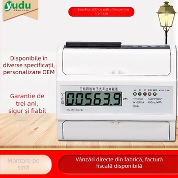 Contor electric trifazat pentru DIN șină, 380V, patru conductori, cititor digital de energie