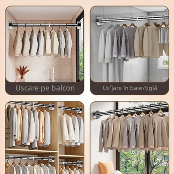 Bară extensibilă pentru uscat haine cu suport fără găuri, bară pentru perdea de duș pentru baie și balcon — stil modern minimalist, model 69850, material: Altul, marcă: Altul