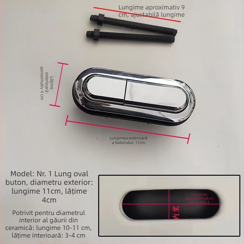 Buton de spălare pentru rezervorul de toaletă, universal, buton dublu, formă dreptunghiulară/ovală, model Qbrek4em