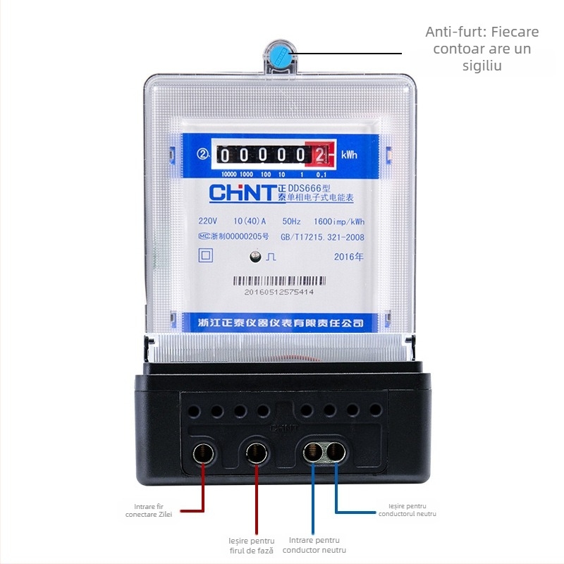 CHNT DDS666 Contor electronic de energie activă, monofazat, 220V, cu mai multe curenți nominali