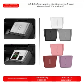 Pad din silicon pentru încărcare wireless în consola centrală Tesla Model Y/Model 3 – anti-derapare, etichetă decorativă