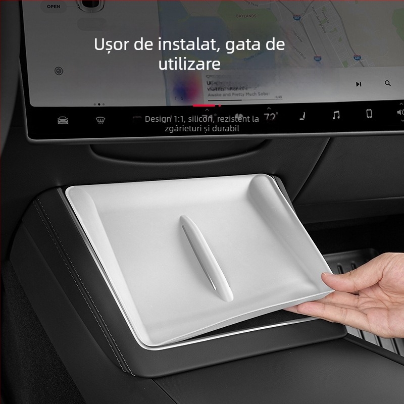 Pad din silicon pentru încărcare wireless în consola centrală Tesla Model Y/Model 3 – anti-derapare, etichetă decorativă