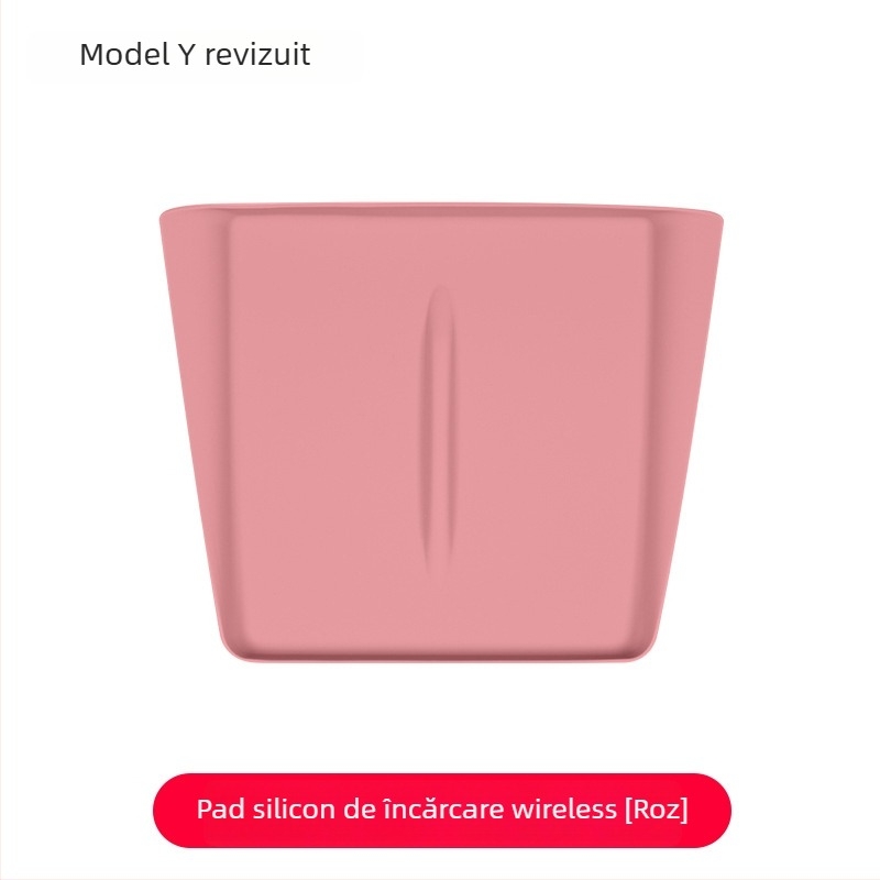 Pad din silicon pentru încărcare wireless în consola centrală Tesla Model Y/Model 3 – anti-derapare, etichetă decorativă