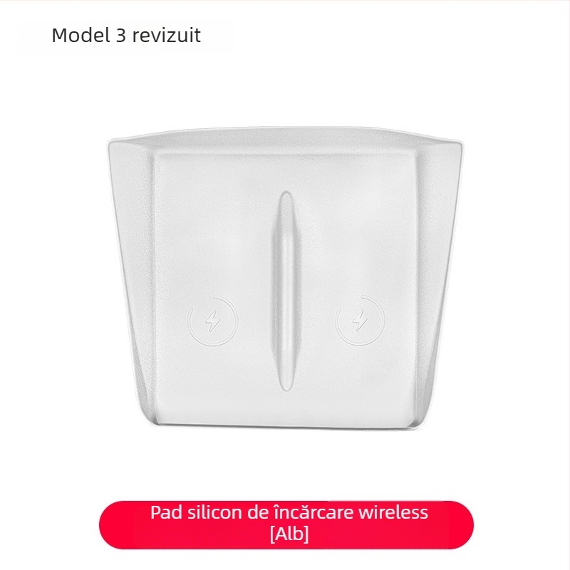 Pad din silicon pentru încărcare wireless în consola centrală Tesla Model Y/Model 3 – anti-derapare, etichetă decorativă