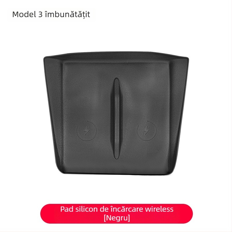Pad din silicon pentru încărcare wireless în consola centrală Tesla Model Y/Model 3 – anti-derapare, etichetă decorativă