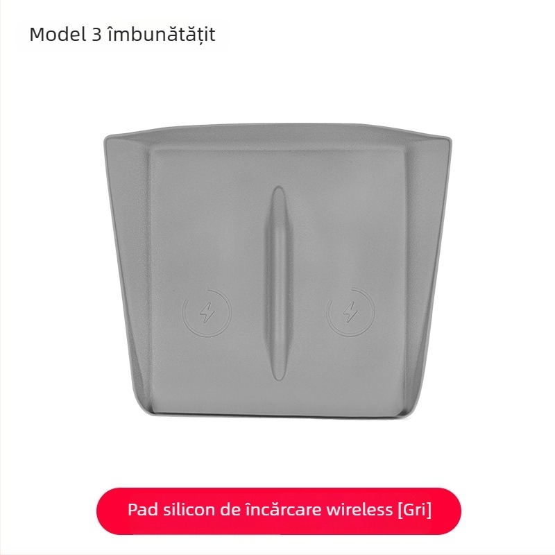 Pad din silicon pentru încărcare wireless în consola centrală Tesla Model Y/Model 3 – anti-derapare, etichetă decorativă