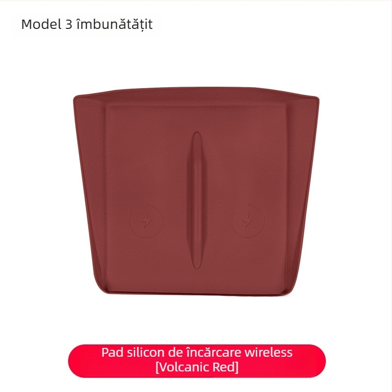 Pad din silicon pentru încărcare wireless în consola centrală Tesla Model Y/Model 3 – anti-derapare, etichetă decorativă