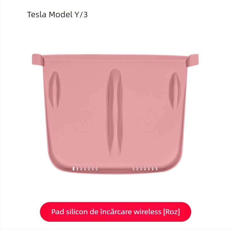 Pad din silicon pentru încărcare wireless în consola centrală Tesla Model Y/Model 3 – anti-derapare, etichetă decorativă