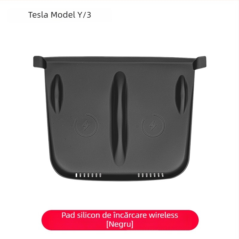 Pad din silicon pentru încărcare wireless în consola centrală Tesla Model Y/Model 3 – anti-derapare, etichetă decorativă
