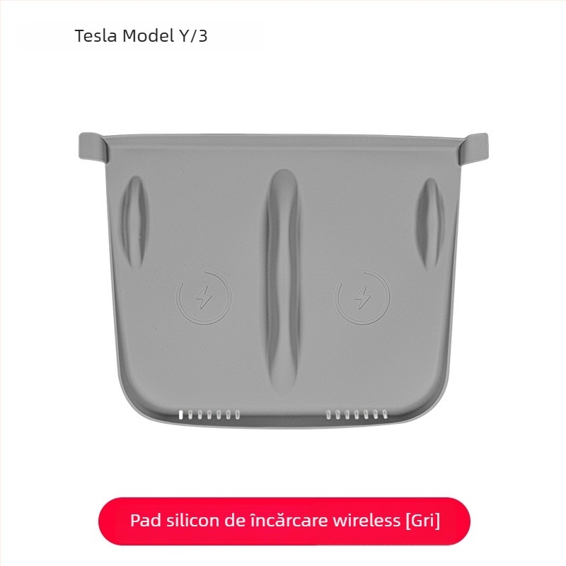 Pad din silicon pentru încărcare wireless în consola centrală Tesla Model Y/Model 3 – anti-derapare, etichetă decorativă