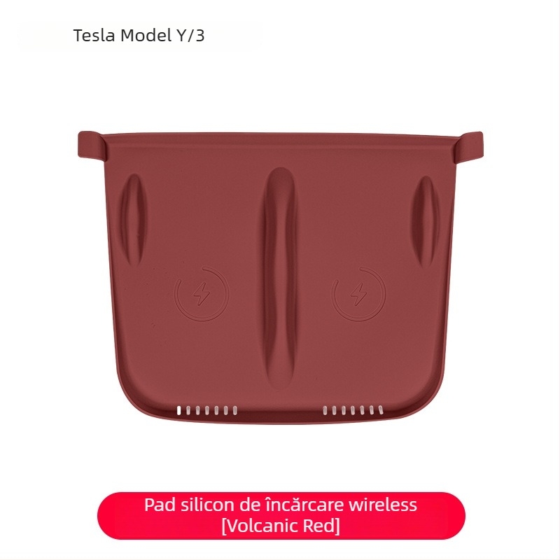 Pad din silicon pentru încărcare wireless în consola centrală Tesla Model Y/Model 3 – anti-derapare, etichetă decorativă