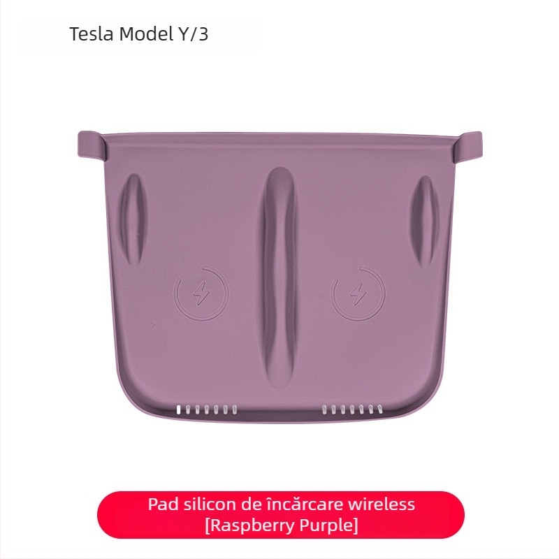 Pad din silicon pentru încărcare wireless în consola centrală Tesla Model Y/Model 3 – anti-derapare, etichetă decorativă