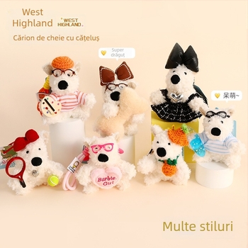 Lanț de chei plușat cu West Highland White Terrier, pandantiv pentru ghiozdan