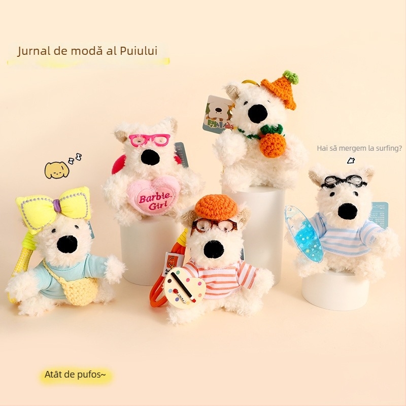 Lanț de chei plușat cu West Highland White Terrier, pandantiv pentru ghiozdan