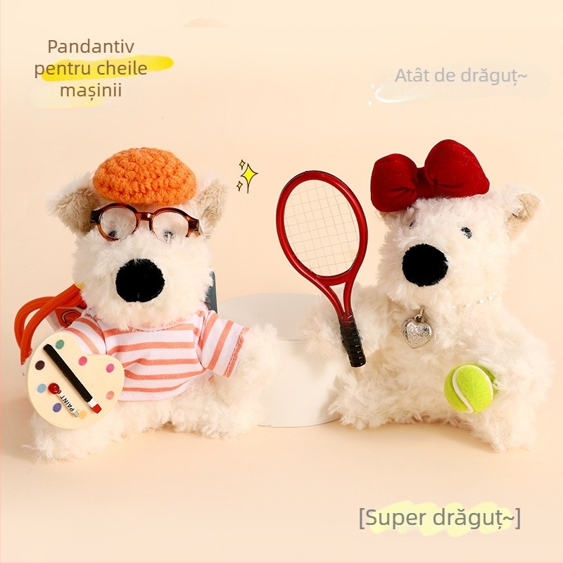 Lanț de chei plușat cu West Highland White Terrier, pandantiv pentru ghiozdan