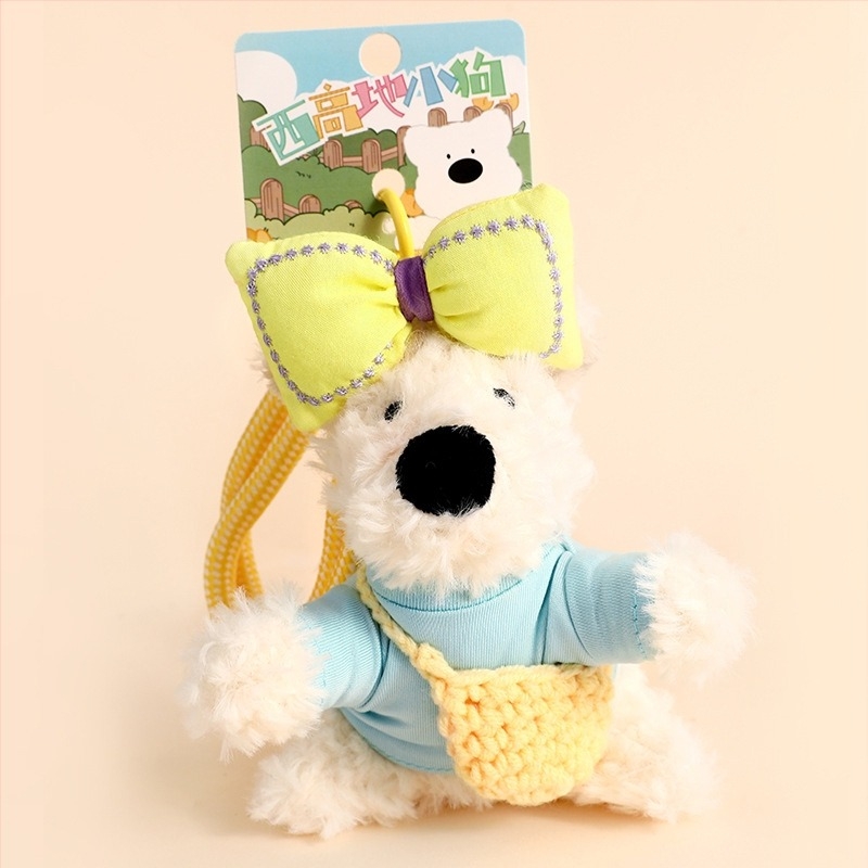 Lanț de chei plușat cu West Highland White Terrier, pandantiv pentru ghiozdan