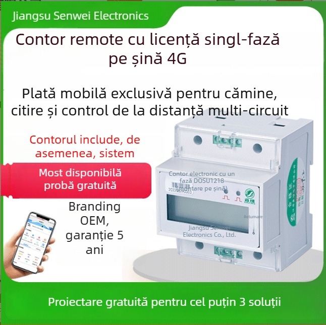 Contor inteligent monofazat, cu două circuite, destinat uzului școlar, cu recunoaștere a încărcăturilor dăunătoare și monitorizare a măsurării, control de la distanță prin 4G/WiFi