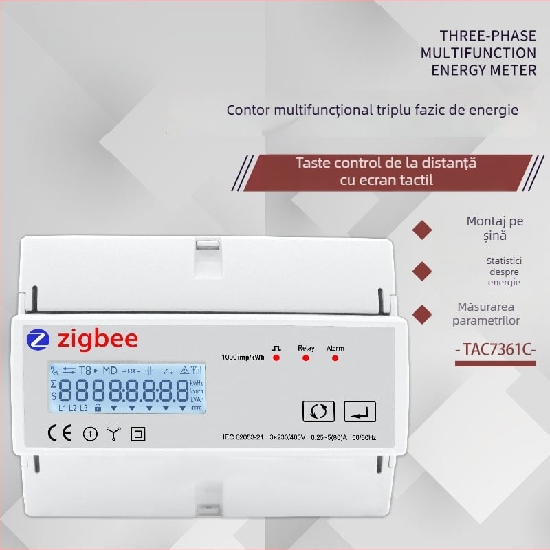 Tac7361C Contor trifazat multifuncțional montat pe șină, inteligent, Zigbee, 230 VAC