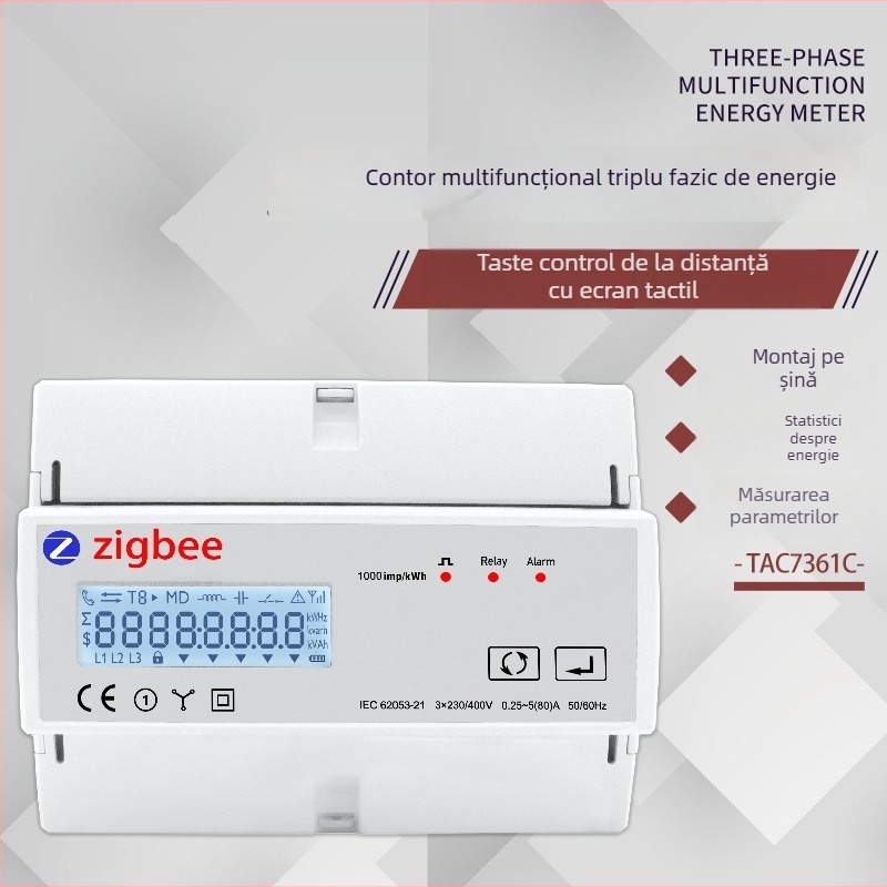 Tac7361C Contor trifazat multifuncțional montat pe șină, inteligent, Zigbee, 230 VAC