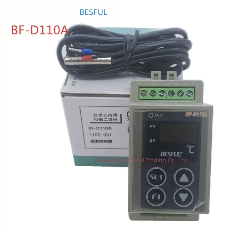 Controler de temperatură BF-D110A; unic canal pentru răcire și încălzire; montaj pe șină de ghidaj; măsoară apă și aer; tensiune de funcționare AC 80–240 V