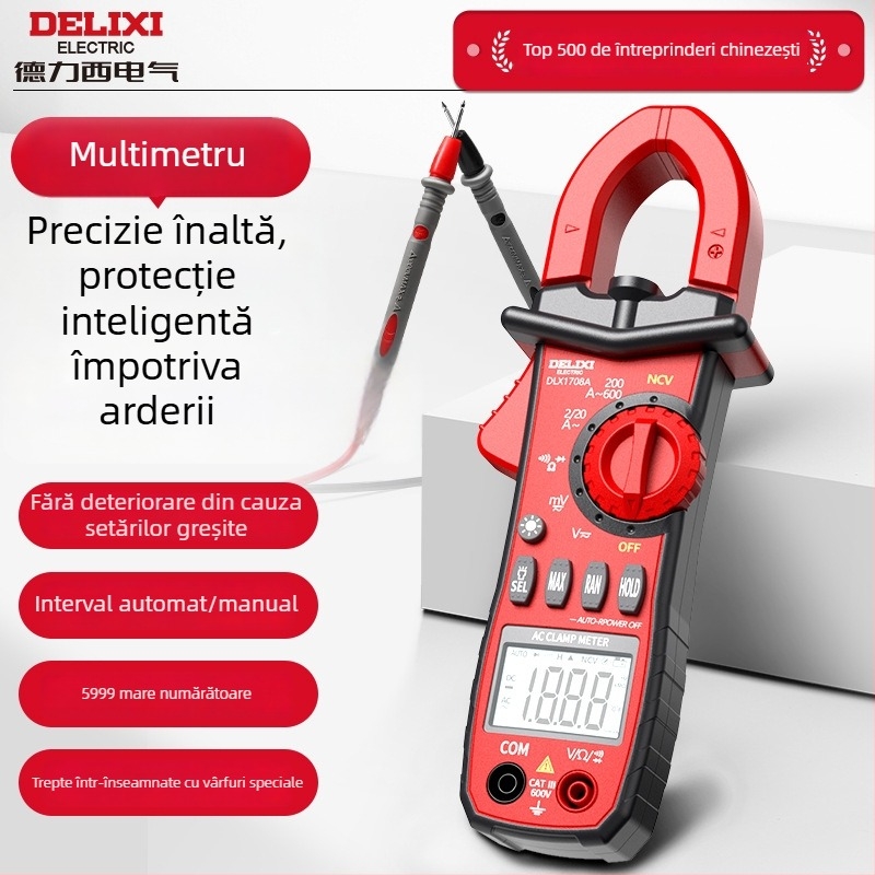Delixi 1708A clamp meter – Măsurare automată a tensiunii AC/DC