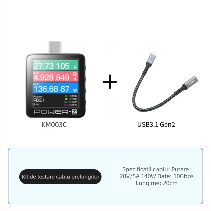 POWER-Z KM003C tester protocoale USB pentru încărcare rapidă – 240W, detecție PD3.1 multi-protocol