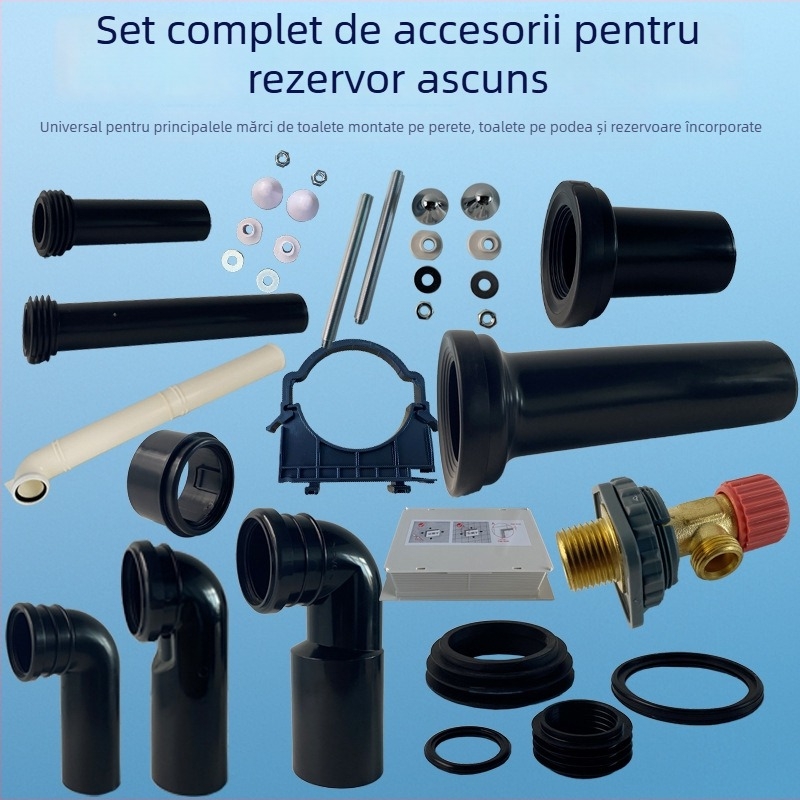 Set de fitinguri pentru toaletă cu montaj pe perete – rezervor ascuns; PVC, silicon, PE; pentru canalizare; turnare prin matriță