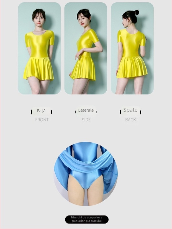 Rochie de balet dintr-o singură bucată, mâneci scurte; țesătură din nailon 76% cu căptușeală din spandex; model uni
