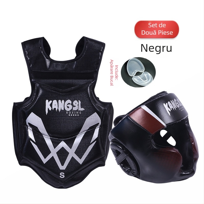 Set de protecție pentru arte marțiale: protecții pentru cap, mâini (palme și încheieturi), coate, genunchi și gleznă, din spandex; potrivit pentru box