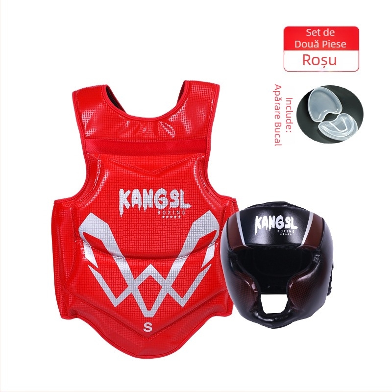 Set de protecție pentru arte marțiale: protecții pentru cap, mâini (palme și încheieturi), coate, genunchi și gleznă, din spandex; potrivit pentru box