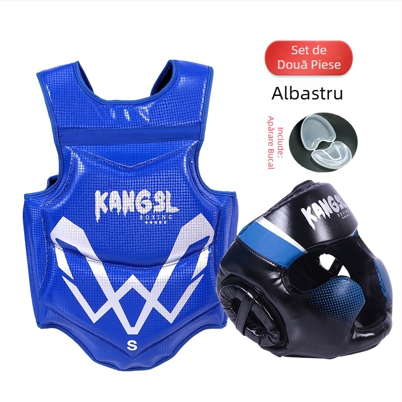 Set de protecție pentru arte marțiale: protecții pentru cap, mâini (palme și încheieturi), coate, genunchi și gleznă, din spandex; potrivit pentru box