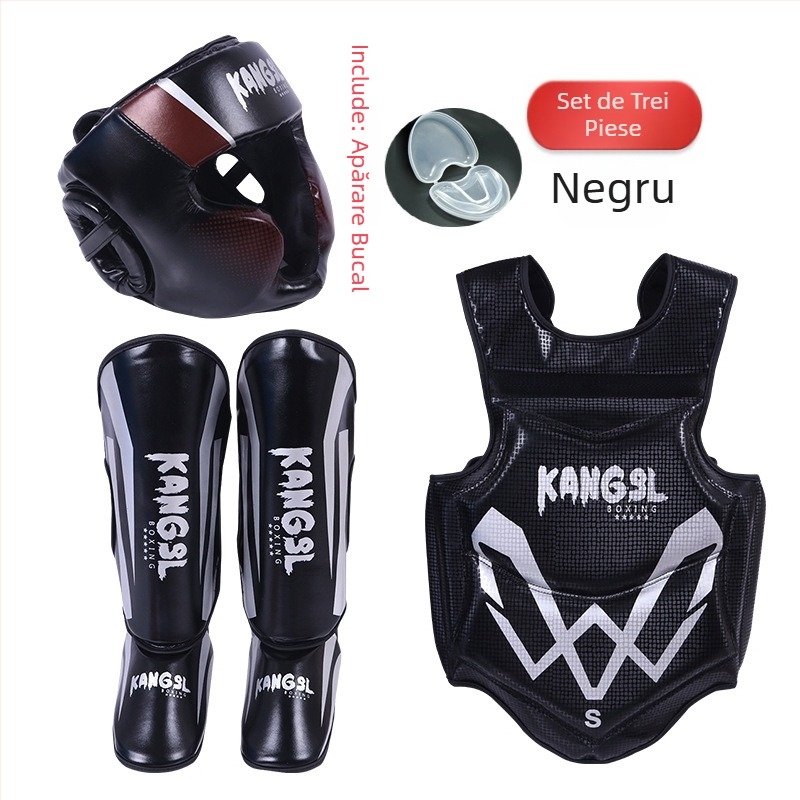 Set de protecție pentru arte marțiale: protecții pentru cap, mâini (palme și încheieturi), coate, genunchi și gleznă, din spandex; potrivit pentru box
