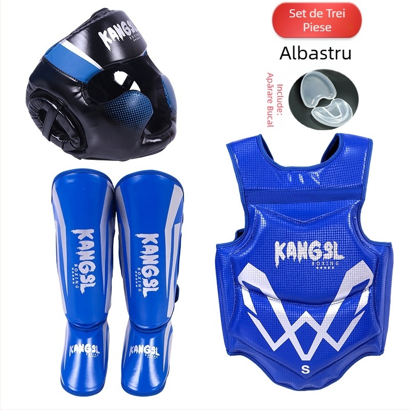 Set de protecție pentru arte marțiale: protecții pentru cap, mâini (palme și încheieturi), coate, genunchi și gleznă, din spandex; potrivit pentru box