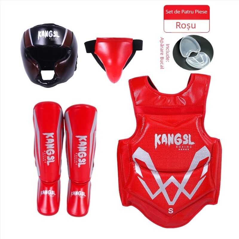 Set de protecție pentru arte marțiale: protecții pentru cap, mâini (palme și încheieturi), coate, genunchi și gleznă, din spandex; potrivit pentru box