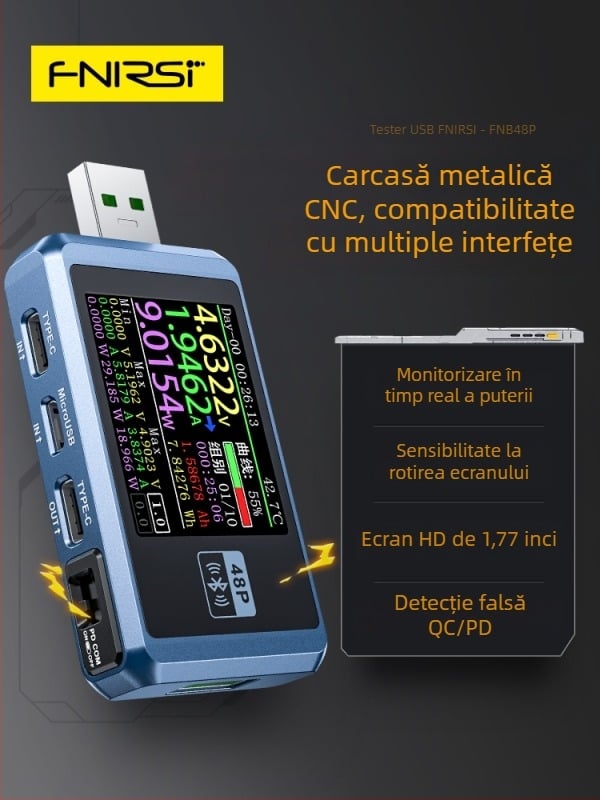 Detector USB DC încărcător și ampermetru pentru testarea puterii de încărcare rapidă, model Fnb48p