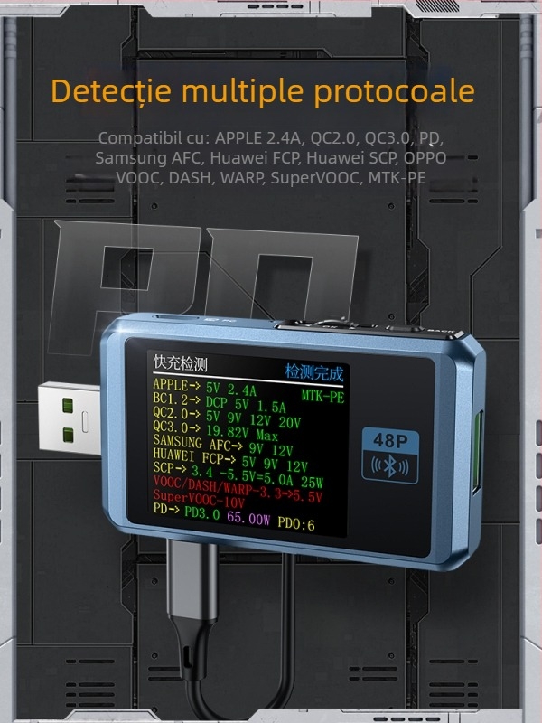 Detector USB DC încărcător și ampermetru pentru testarea puterii de încărcare rapidă, model Fnb48p