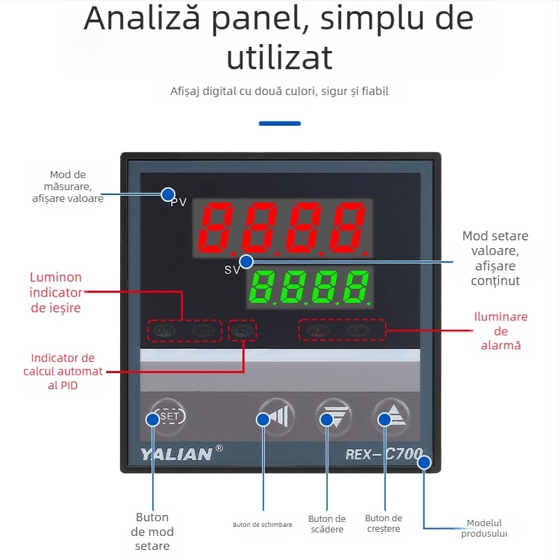 Termostat Rexc700 cu afișaj digital, controler inteligent de temperatură, PID complet automat, reglaj PID ajustabil