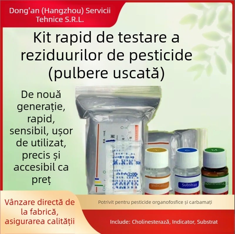 Detector pentru reziduuri de pesticide sub formă de pulbere uscată; detectează reziduuri organofosfatice și carbamate în fructe și legume; model: Pesticide Residue Reagent Dry Powder.