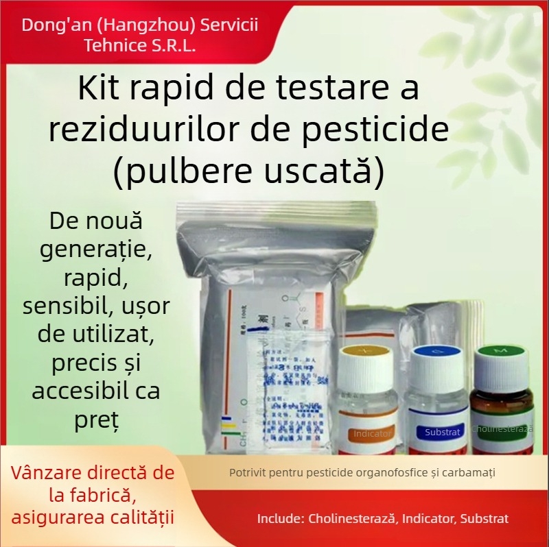 Detector pentru reziduuri de pesticide sub formă de pulbere uscată; detectează reziduuri organofosfatice și carbamate în fructe și legume; model: Pesticide Residue Reagent Dry Powder.