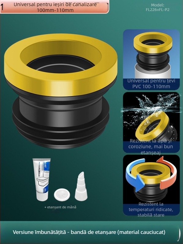 Inel de etanșare pentru flanșă de toaletă; anti miros și anti scurgeri; garnitură adezivă îngroșată; material: adeziv nano/gumă; stil: modern minimalist.