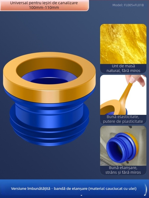 Inel de etanșare pentru flanșă de toaletă; anti miros și anti scurgeri; garnitură adezivă îngroșată; material: adeziv nano/gumă; stil: modern minimalist.